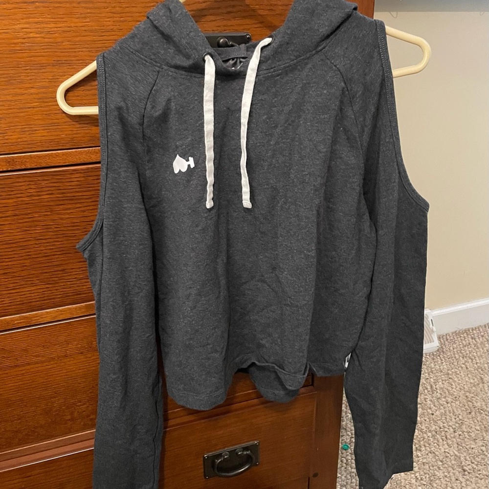 Wodbottom cold shoulder crop hoodie